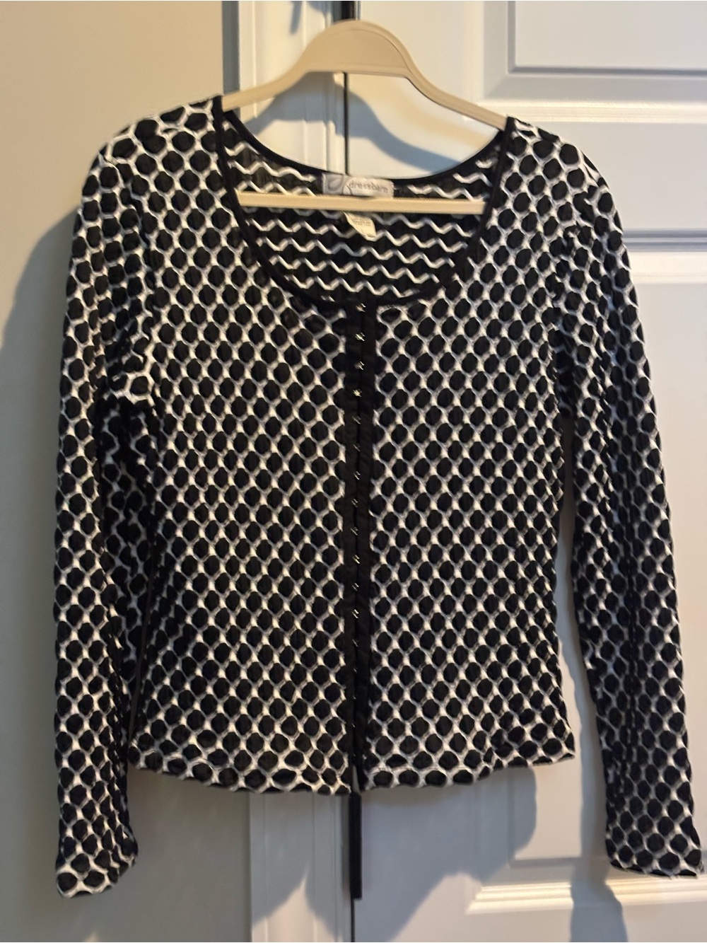 Dress Barn Black and White Geometric Button-Front Cardigan